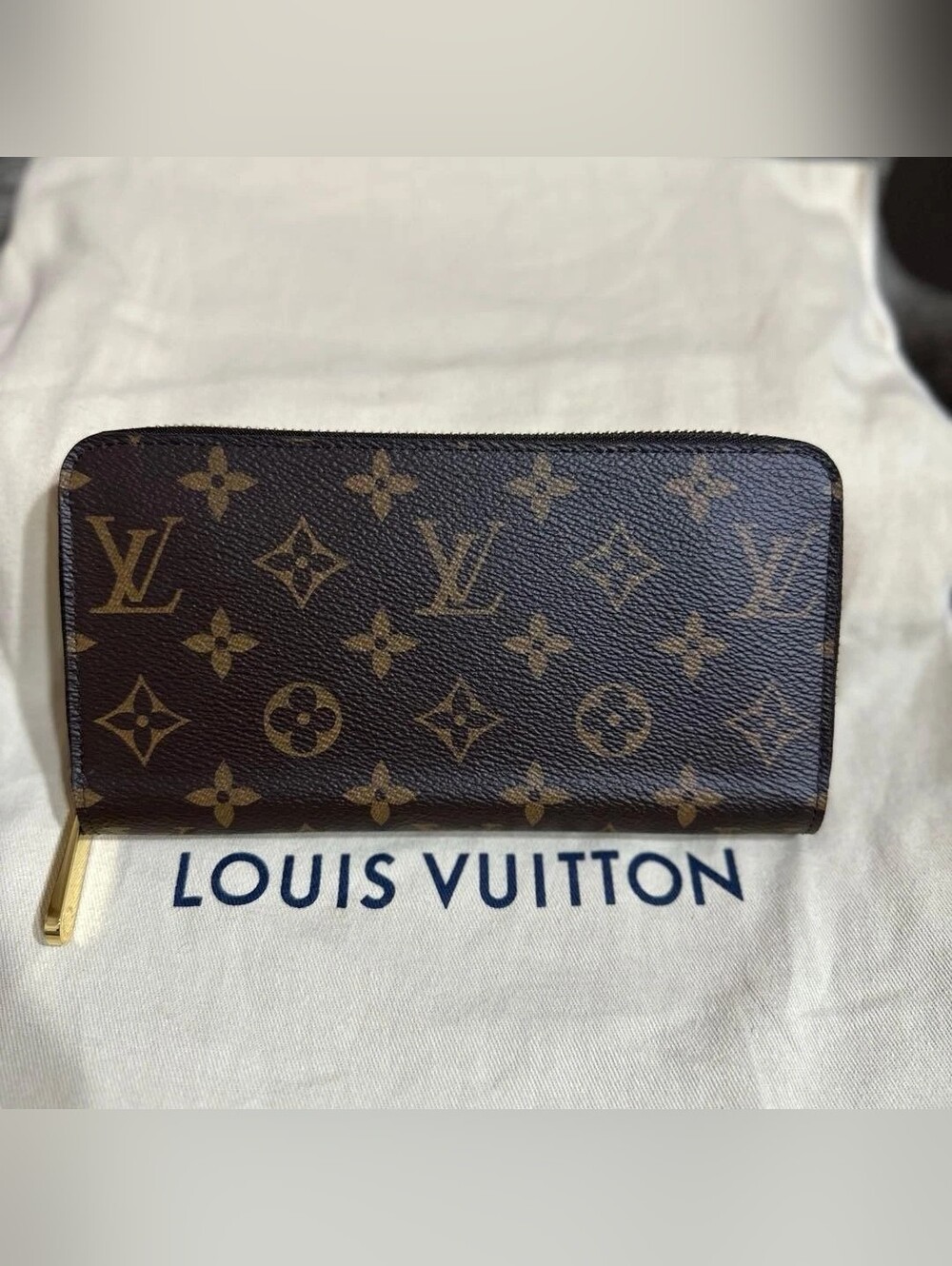 Louis Vuitton Monogram Zip Wallet in Brown and Gold-tone
